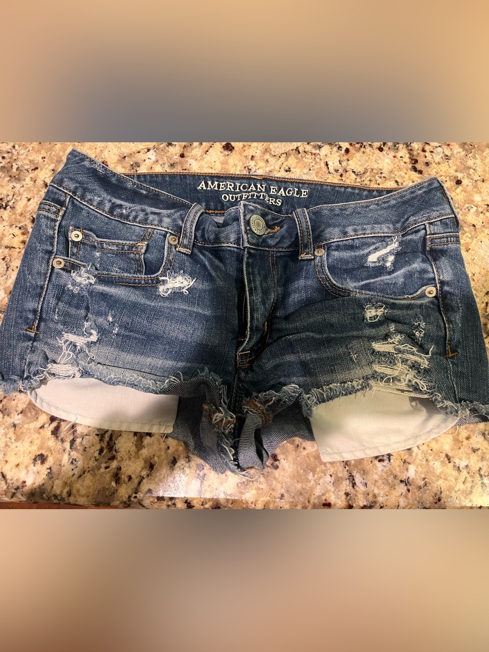 American Eagle Outfitters Frayed Dark Blue Denim Cutoff Shorts